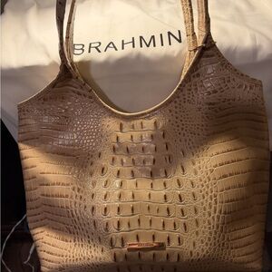 Brahmin Beige Croc-Embossed Tote